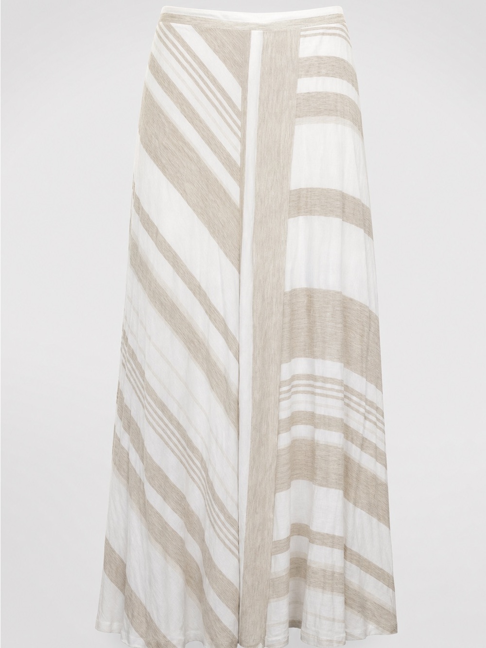 Bordeaux Beige and White Striped A-Line Maxi Skirt
